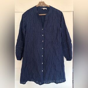 LOFT Dark Blue Eyelet Trim Dress